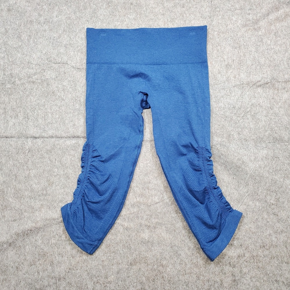Lululemon Leggings Womens 4 In The Flow Crop Ruched Seamless Blue Yoga Run Gym